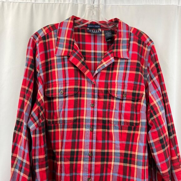 Crazy Horse Women’s Plaid Button Up Top Long Sleeve Red/Multi Size 2 - Picture 2 of 8